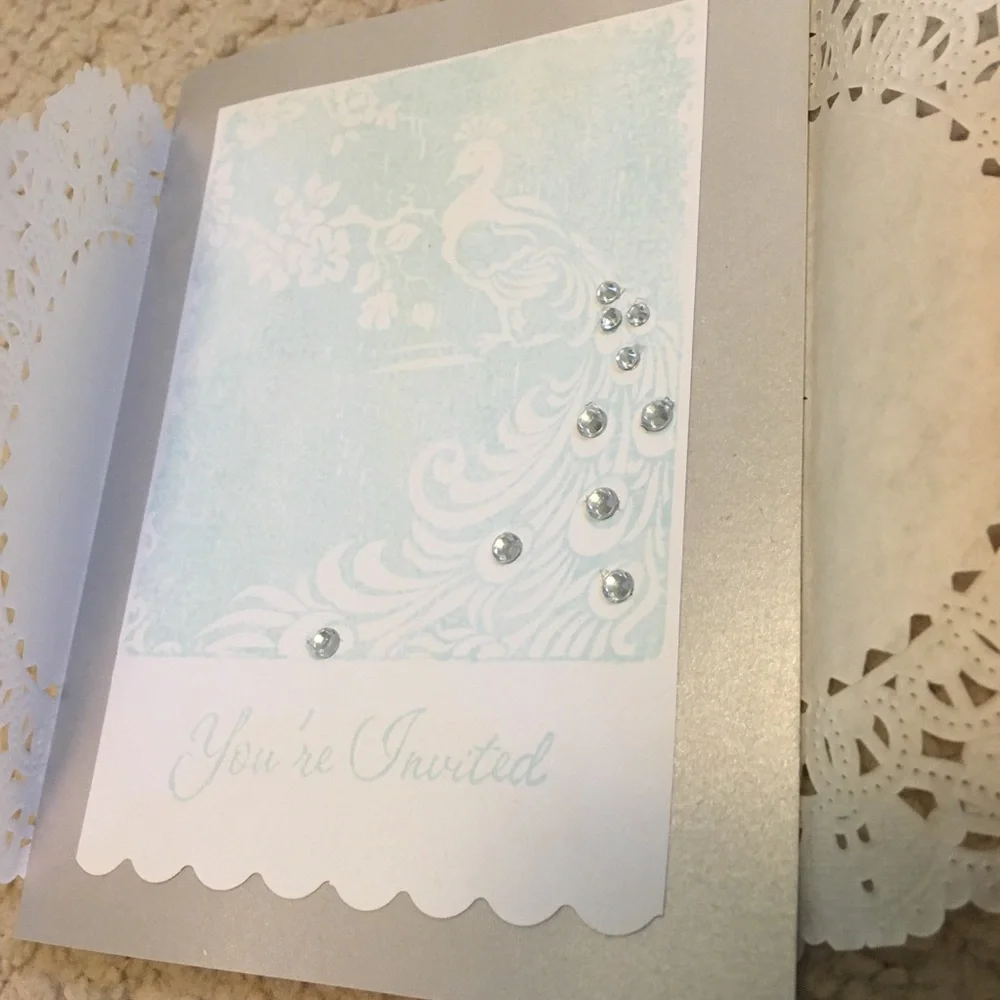 Handmade You’re Invited Peacock invitations